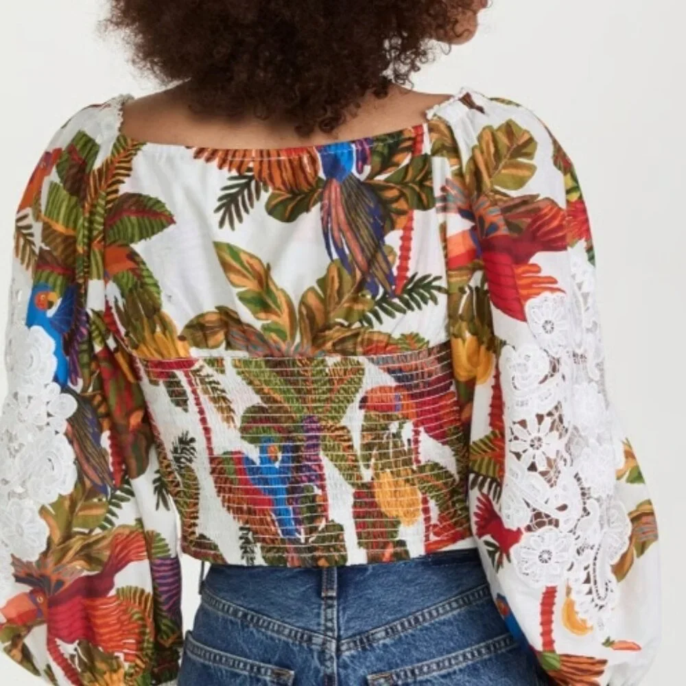 NWOT FARM Rio for Anthropologie Forest Birds Embroidered Top Blouse S $188
